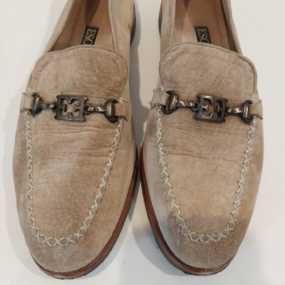 Escada Shoes Womens 8.5 Beige Tan Velvet Loafers Flats Moccasin Logo Rubber Sole - Picture 5 of 10
